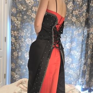 Black and red corset tie prom dress